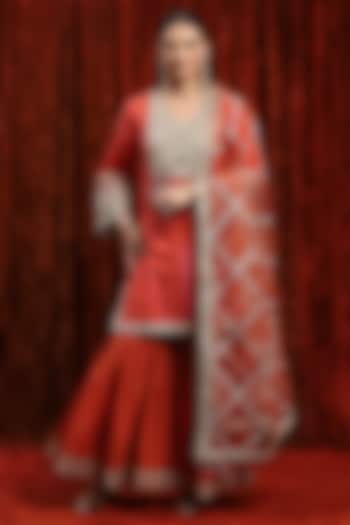 Orange Silk Chanderi & Cotton Blend  Wedding Shararara Set by Shikhar Sharma at Pernia's Pop Up Shop