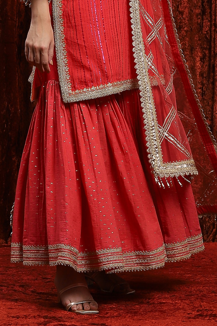Watermelon Red Silk Chanderi & Cotton Wedding Sharara Set by Shikhar Sharma at Pernia's Pop Up Shop