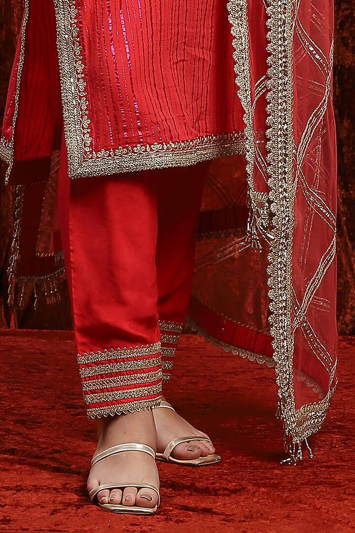 Red Cotton Shimmer Gota Work Kurta Set by Shikhar Sharma at Pernia's Pop Up Shop