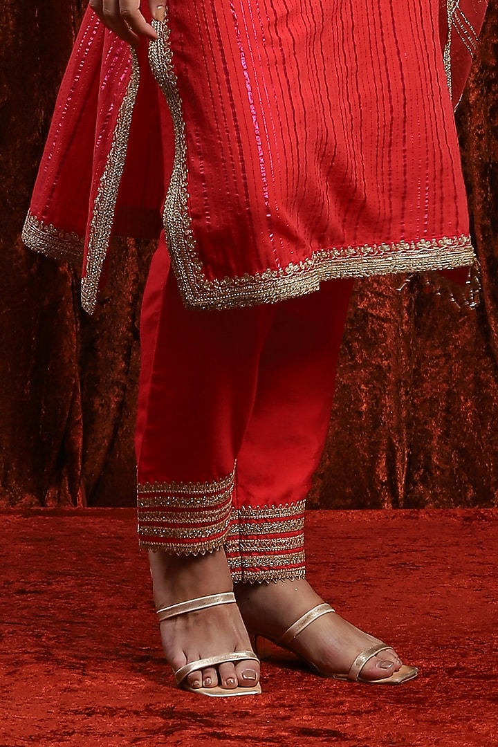 Watermelon Red & Rani Pink Cotton Shimmer Gota work Kurta Set by Shikhar Sharma at Pernia's Pop Up Shop