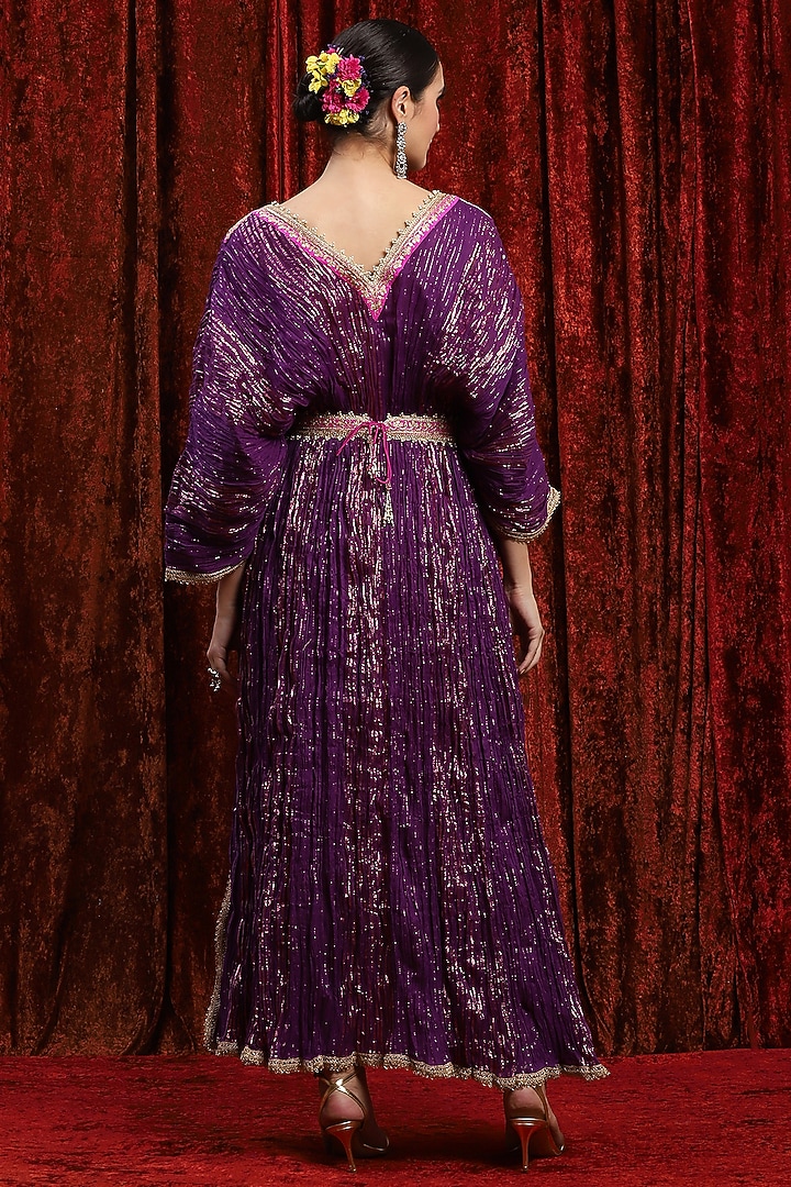 Purple & Rani Pink Lurex Cotton Badla Work Kaftan With Belt by Shikhar Sharma at Pernia's Pop Up Shop