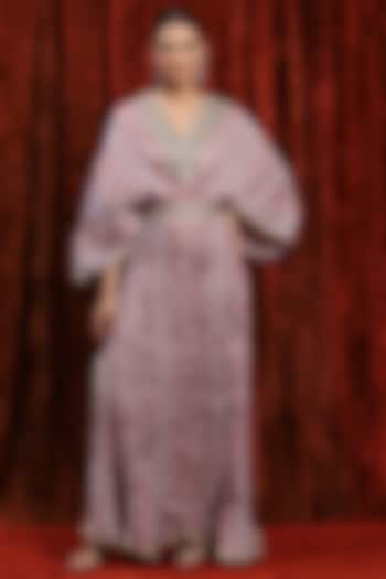 Lilac & Purple Lurex Cotton Badla Work Kaftan With Belt by Shikhar Sharma at Pernia's Pop Up Shop