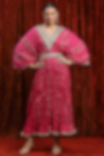 Rani Pink & Electric Blue Lurex Cotton Badla Work Kaftan With Belt by Shikhar Sharma at Pernia's Pop Up Shop