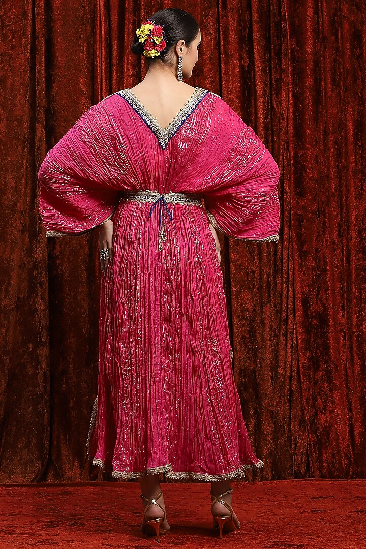 Rani Pink & Electric Blue Lurex Cotton Badla Work Kaftan With Belt by Shikhar Sharma at Pernia's Pop Up Shop