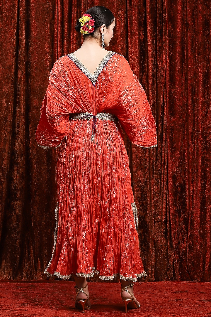 Orange & Purple Lurex Cotton Badla Work Kaftan With Belt by Shikhar Sharma at Pernia's Pop Up Shop