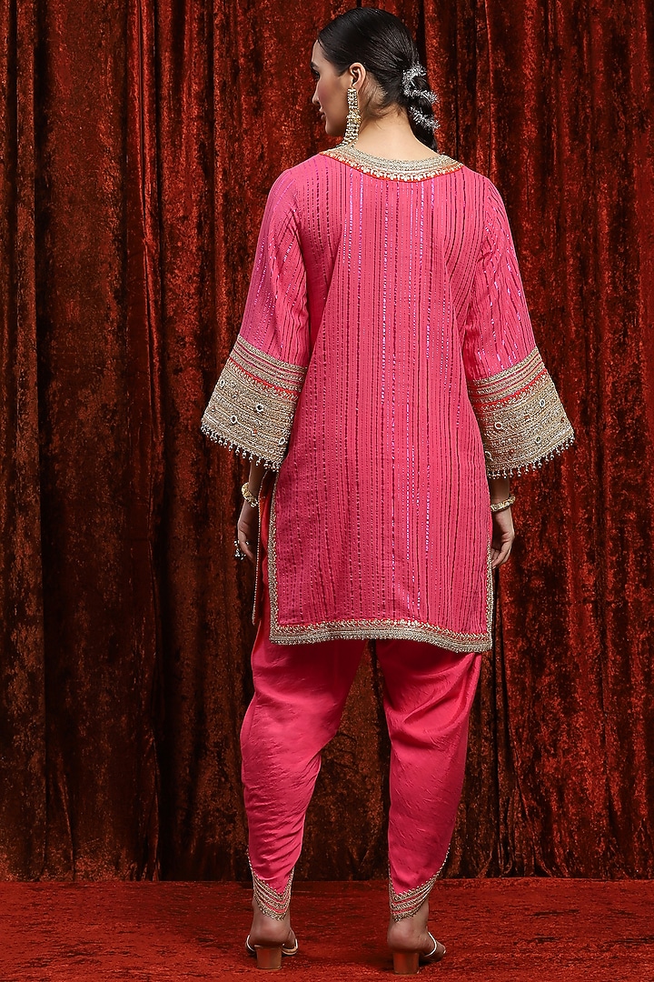 Pink & Orange Cotton Lurex Gota Work Kurta Set by Shikhar Sharma at Pernia's Pop Up Shop