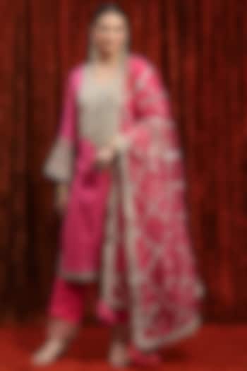 Pink & Green Cotton Lurex Gota Work Kurta Set by Shikhar Sharma at Pernia's Pop Up Shop