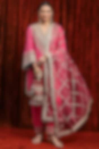 Pink & Maroon Cotton Lurex Gota Work Kurta Set by Shikhar Sharma at Pernia's Pop Up Shop