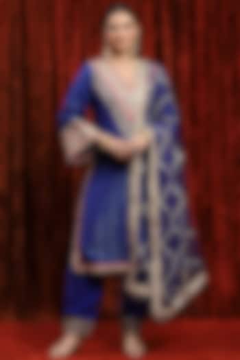 Electric Blue & Rani Cotton Lurex Gota Work Kurta Set by Shikhar Sharma at Pernia's Pop Up Shop