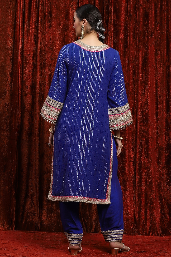 Electric Blue & Rani Cotton Lurex Gota Work Kurta Set by Shikhar Sharma at Pernia's Pop Up Shop
