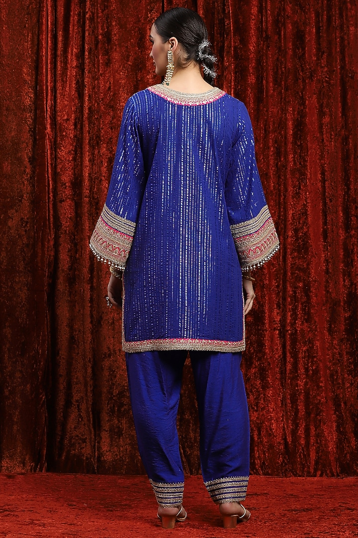 Electric Blue & Rani Cotton Lurex Gota Work Kurta Set by Shikhar Sharma at Pernia's Pop Up Shop