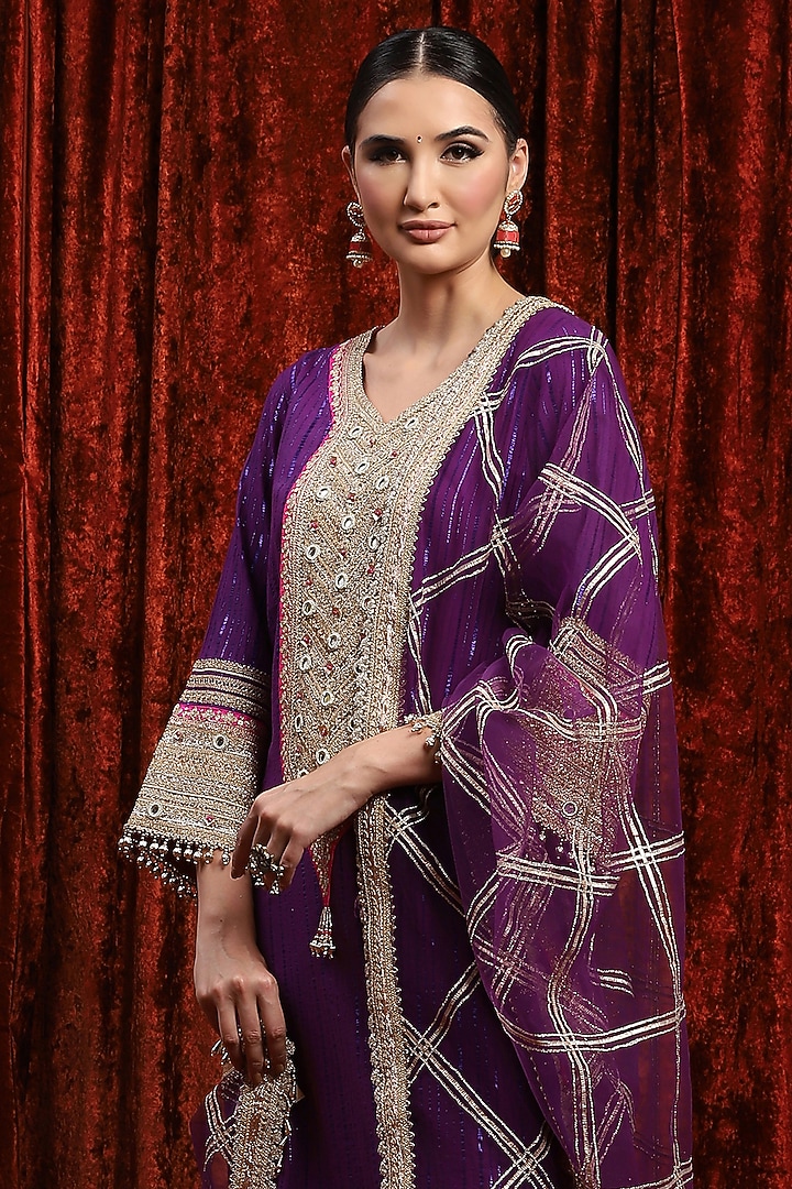 Purple & Rani Cotton Lurex Gota Work Kurta Set by Shikhar Sharma at Pernia's Pop Up Shop