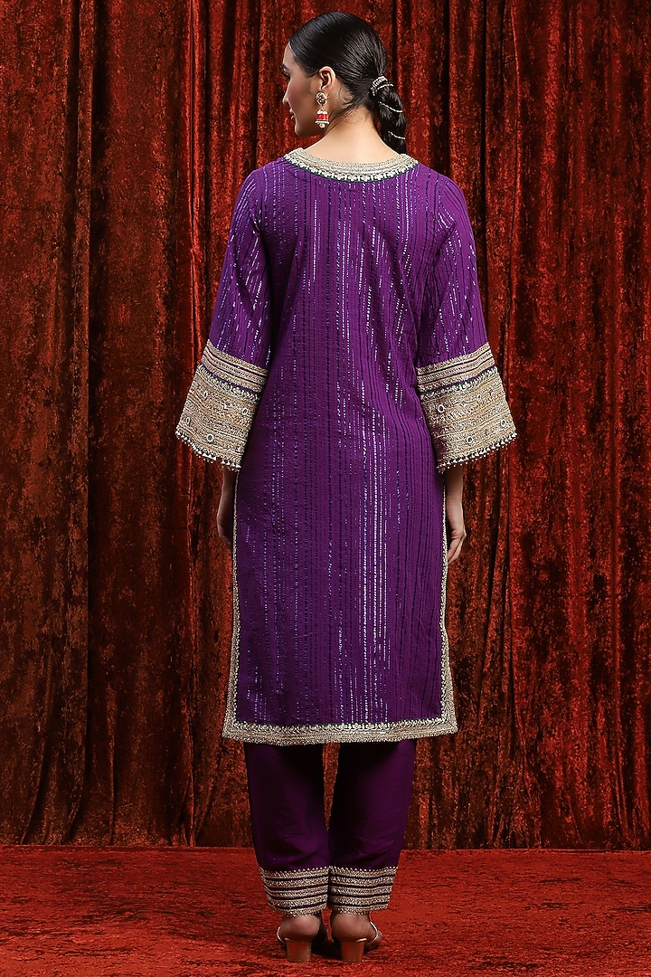 Purple & Green Cotton Lurex Gota Work Kurta Set by Shikhar Sharma at Pernia's Pop Up Shop