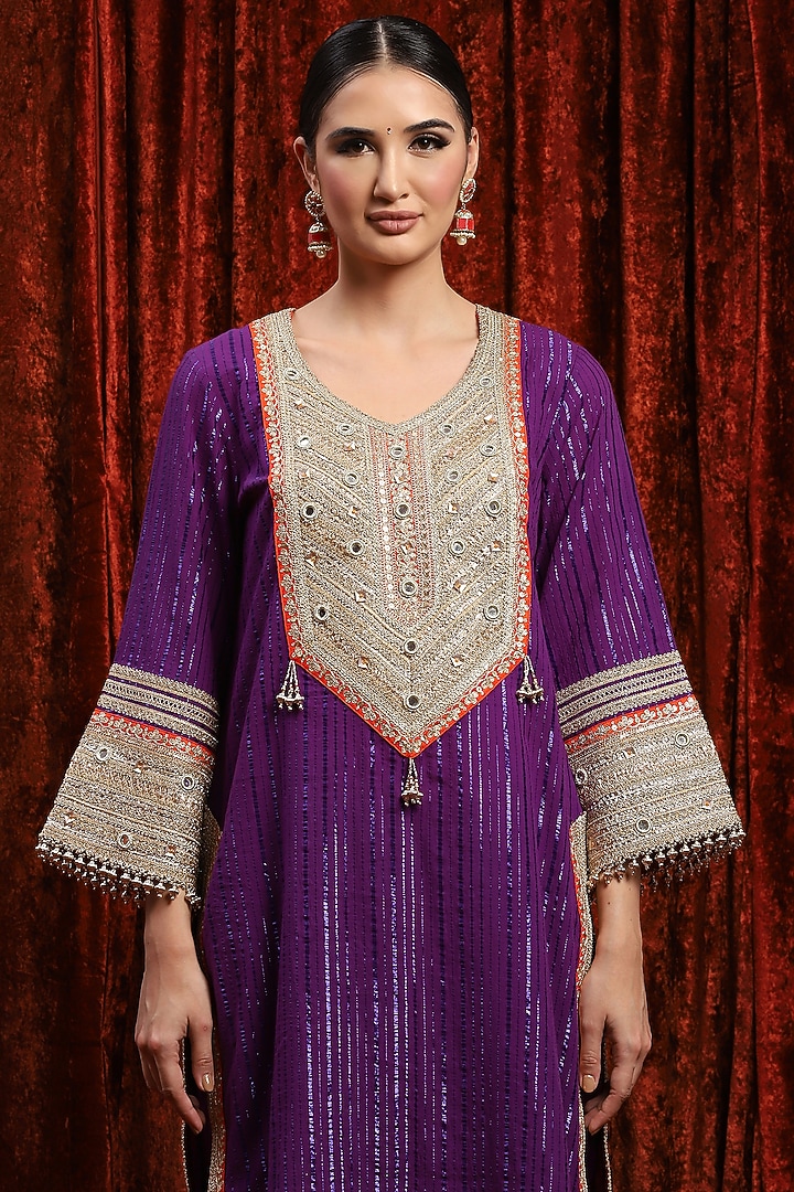 Purple & Orange Cotton Lurex Gota Work Kurta Set by Shikhar Sharma at Pernia's Pop Up Shop