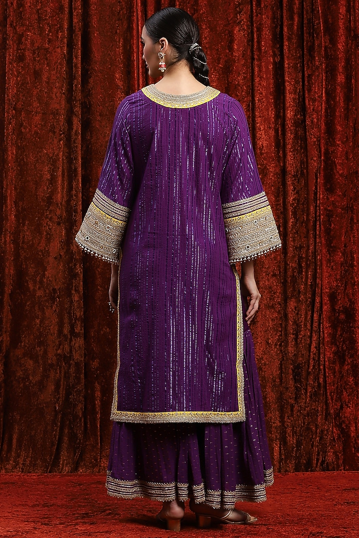 Purple & Lemon Yellow Cotton Lurex Gota Work Kurta Set by Shikhar Sharma at Pernia's Pop Up Shop