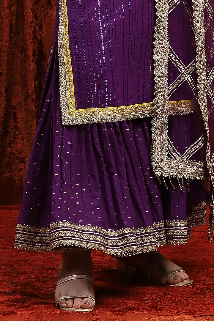 Purple & Lemon Yellow Cotton Lurex Gota Work Kurta Set by Shikhar Sharma at Pernia's Pop Up Shop