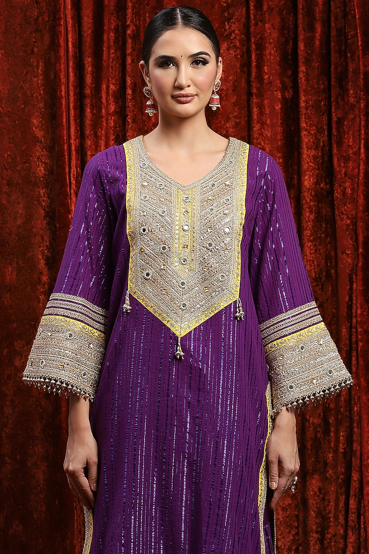 Purple & Lemon Yellow Cotton Lurex Gota Work Kurta Set by Shikhar Sharma at Pernia's Pop Up Shop