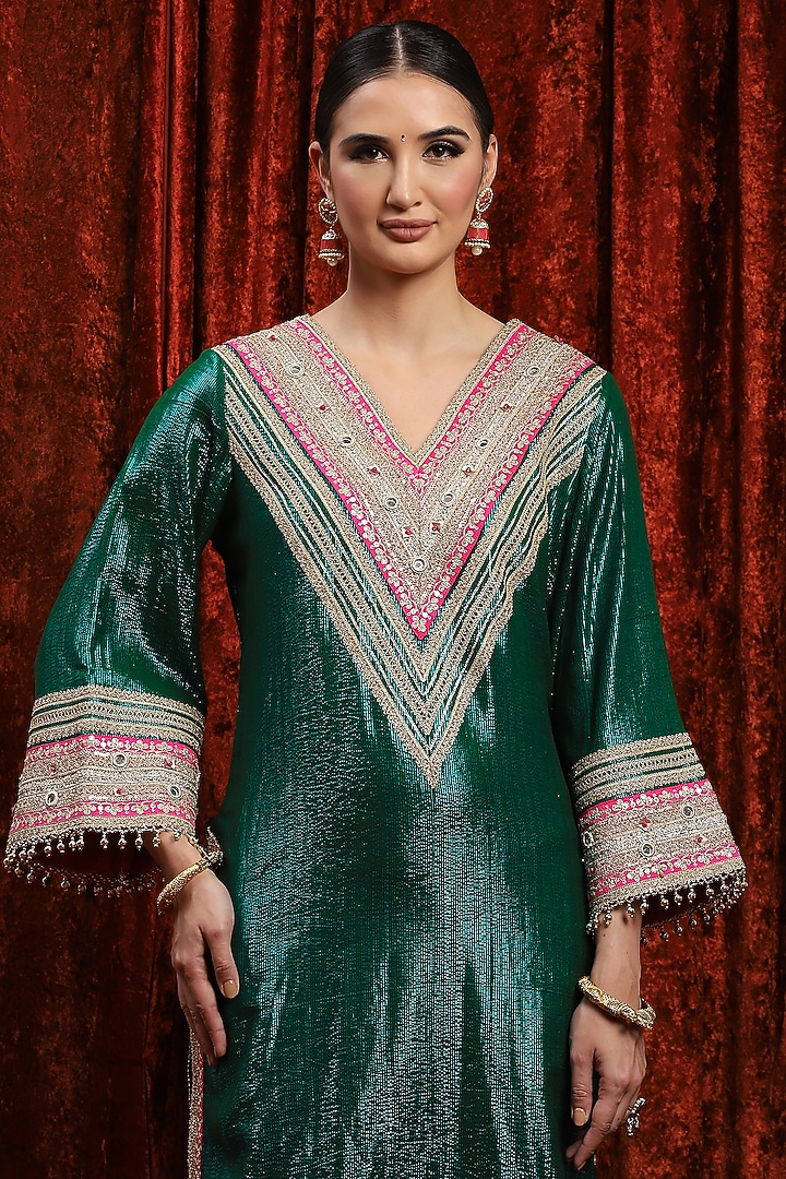Dark Green & Rani Cotton Lurex Gota Work Kurta Set by Shikhar Sharma at Pernia's Pop Up Shop
