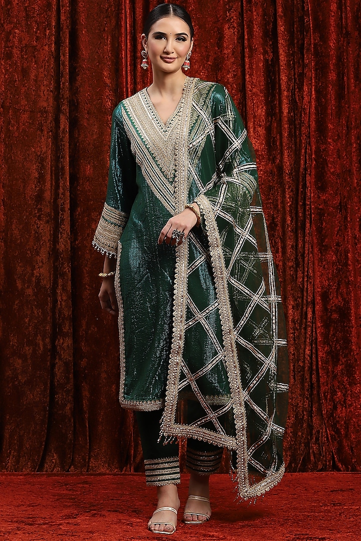 Dark Green Cotton Lurex Gota Work Kurta Set by Shikhar Sharma at Pernia's Pop Up Shop