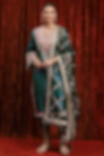 Dark Green & Rani Pink Cotton Lurex Gota Work Kurta Set by Shikhar Sharma at Pernia's Pop Up Shop
