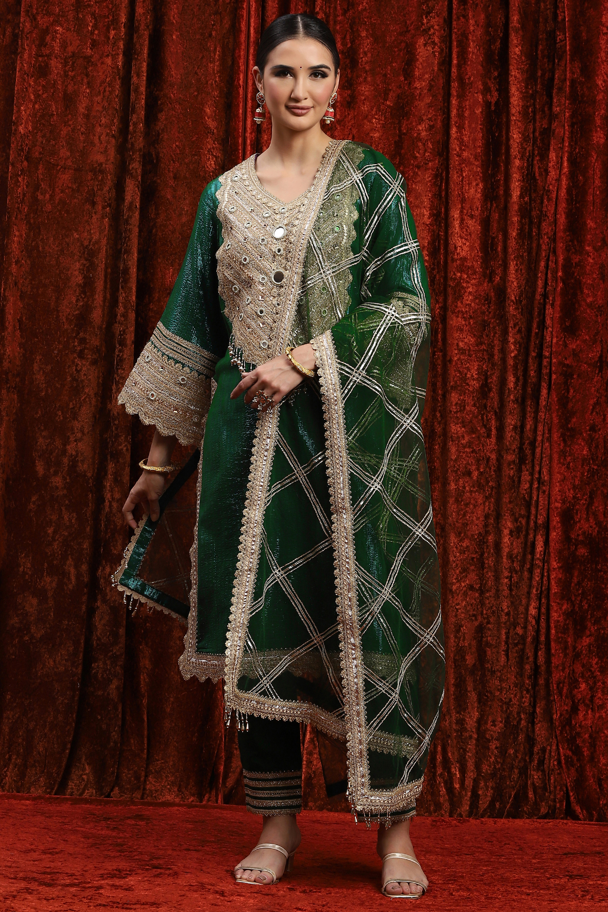 Dark Green Cotton Lurex Gota Work Kurta Set by Shikhar Sharma at Pernia's Pop Up Shop
