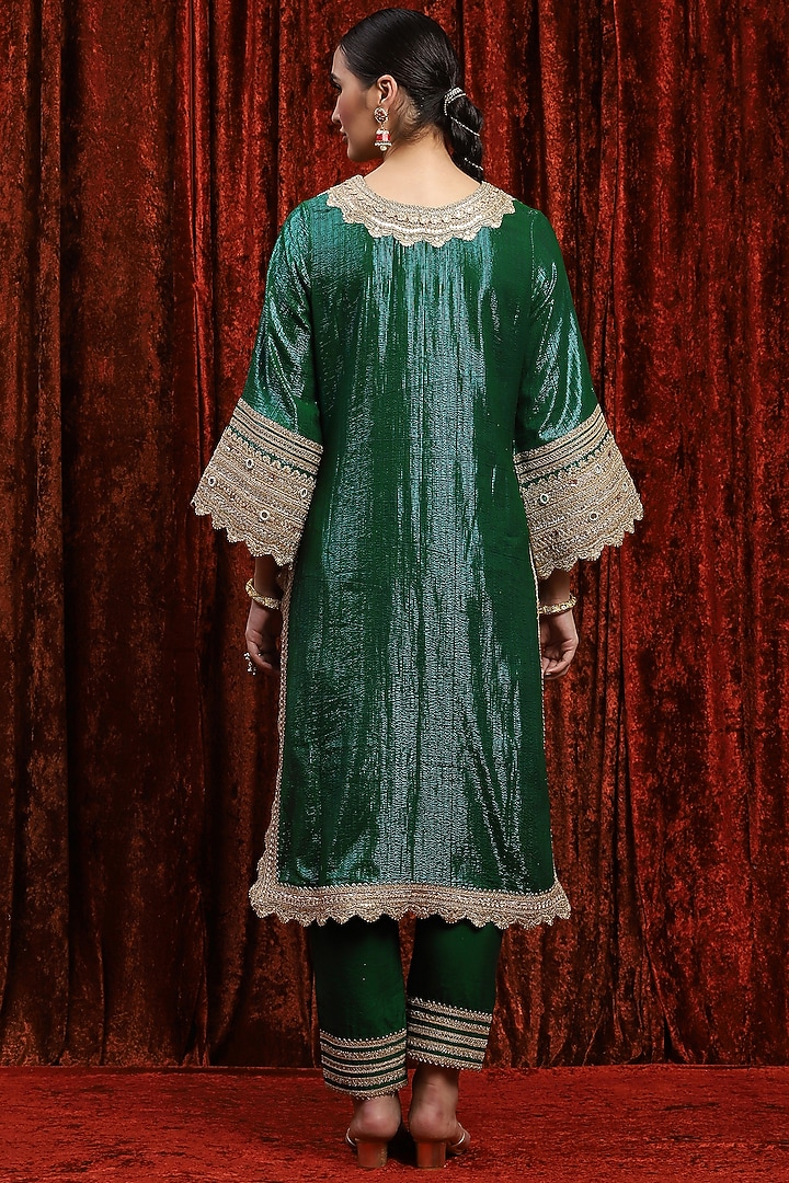 Dark Green Cotton Lurex Gota Work Kurta Set by Shikhar Sharma at Pernia's Pop Up Shop