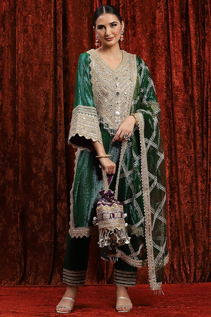 Dark Green Cotton Lurex Gota Work Kurta Set by Shikhar Sharma at Pernia's Pop Up Shop