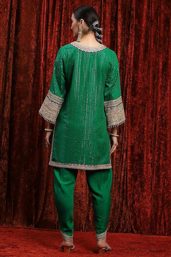 Dark Green & Purple Cotton Lurex Gota Work Kurta Set by Shikhar Sharma at Pernia's Pop Up Shop