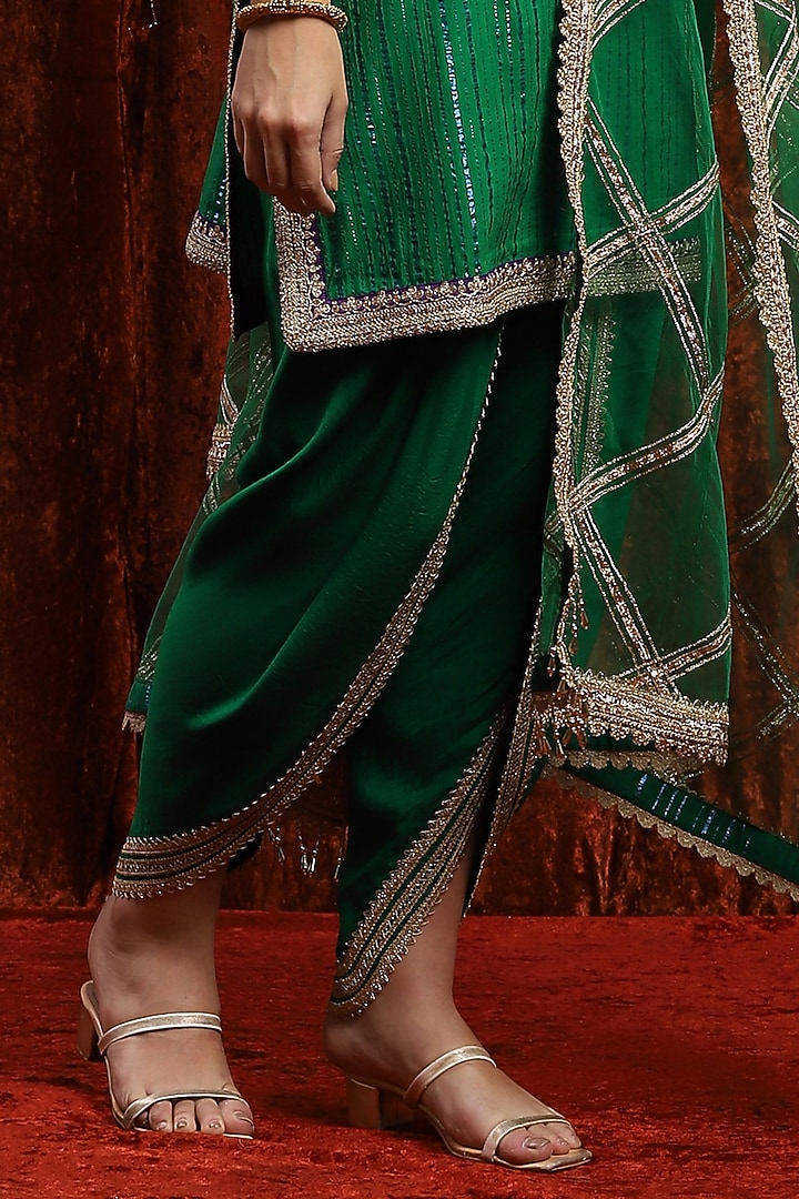 Dark Green & Purple Cotton Lurex Gota Work Kurta Set by Shikhar Sharma at Pernia's Pop Up Shop