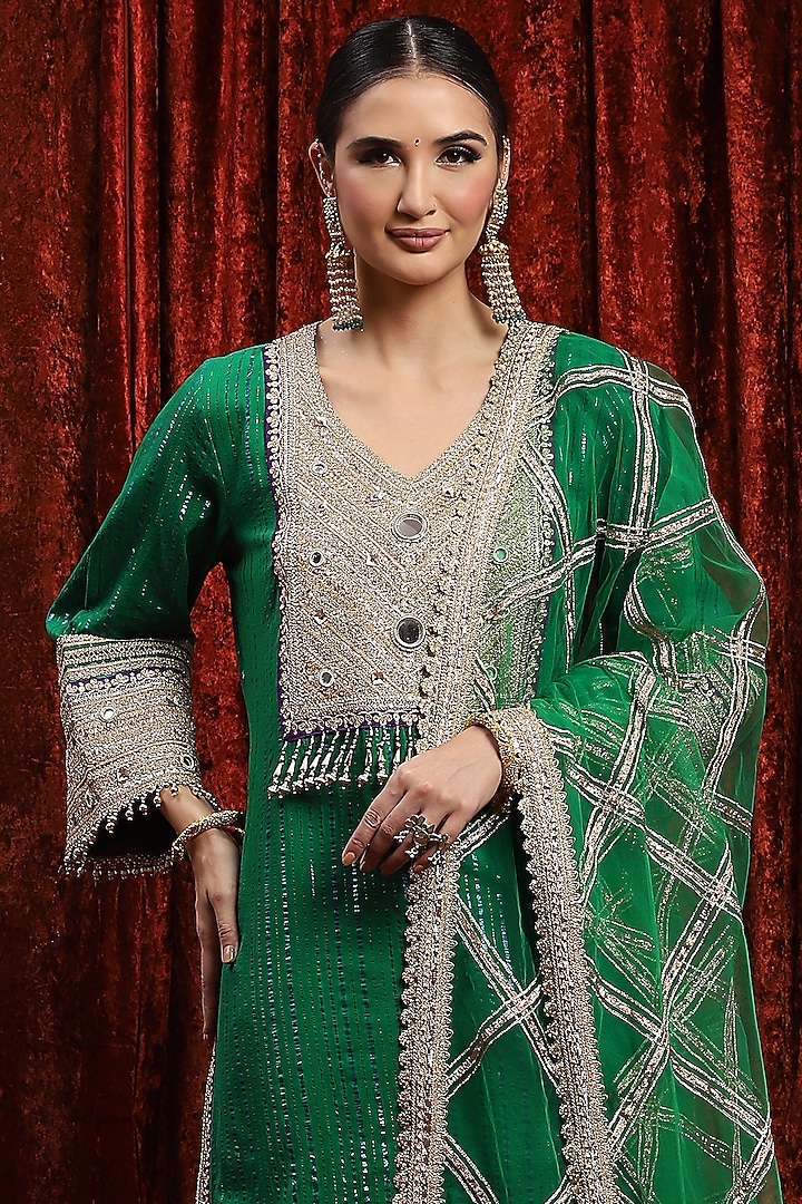 Dark Green & Purple Cotton Lurex Gota Work Kurta Set by Shikhar Sharma at Pernia's Pop Up Shop