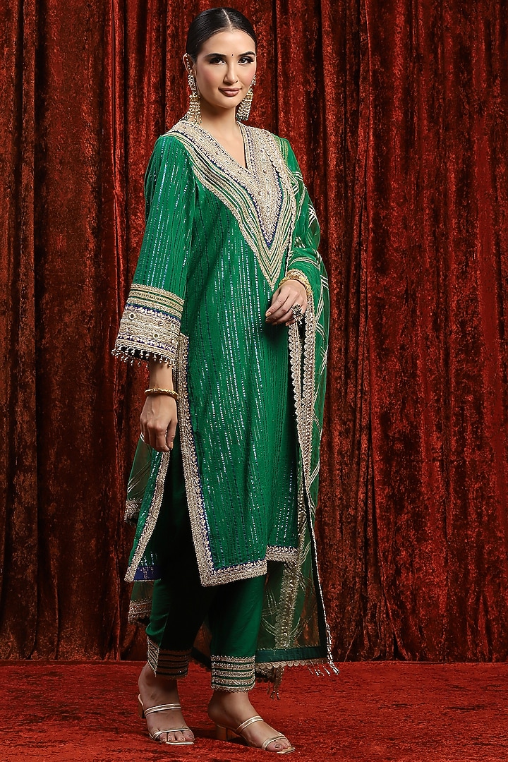 Green & Blue Cotton Lurex Gota Work Kurta Set by Shikhar Sharma at Pernia's Pop Up Shop