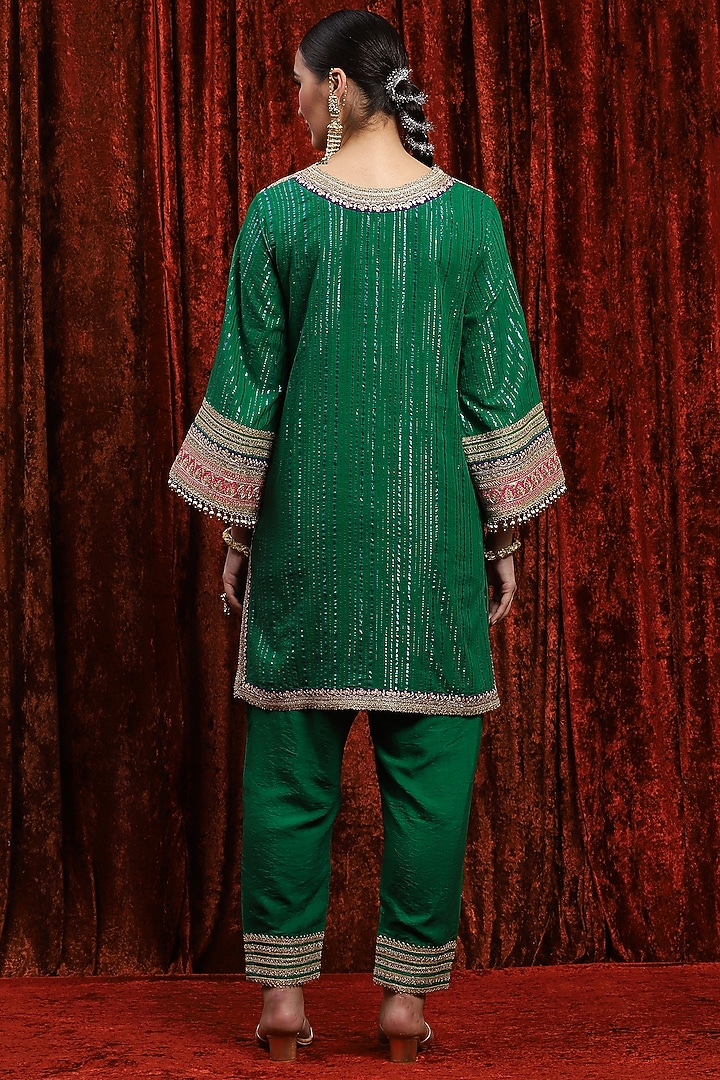 Green Cotton Lurex Gota Work Kurta Set by Shikhar Sharma at Pernia's Pop Up Shop