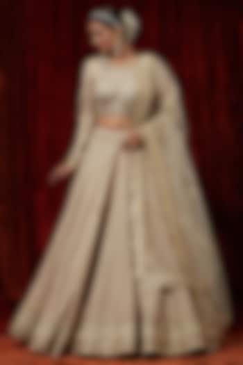 Light Gold Cotton Chanderi Gota Embroidered Wedding Lehenga Set by Shikhar Sharma at Pernia's Pop Up Shop