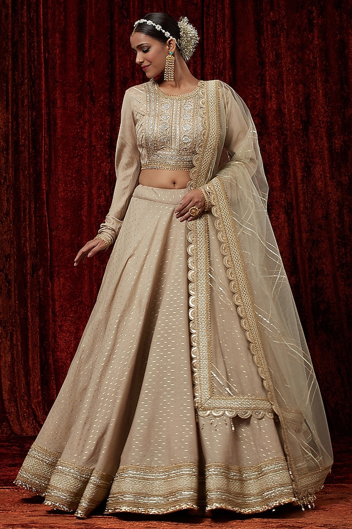 Light Gold Cotton Chanderi Gota Embroidered Wedding Lehenga Set by Shikhar Sharma at Pernia's Pop Up Shop