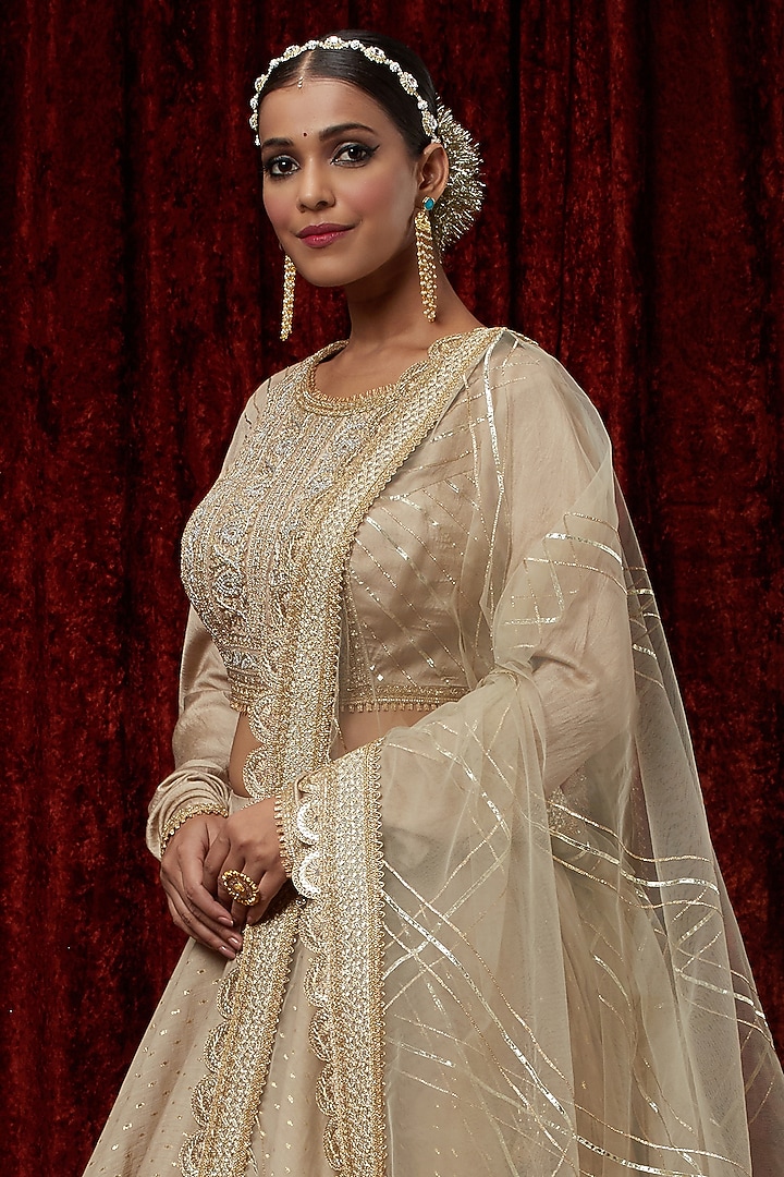 Light Gold Cotton Chanderi Gota Embroidered Wedding Lehenga Set by Shikhar Sharma at Pernia's Pop Up Shop