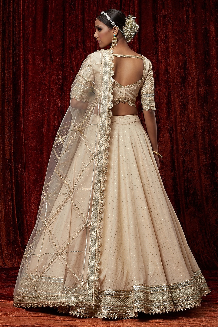 Beige Cotton Chanderi Gota Embroidered Wedding Lehenga Set by Shikhar Sharma at Pernia's Pop Up Shop