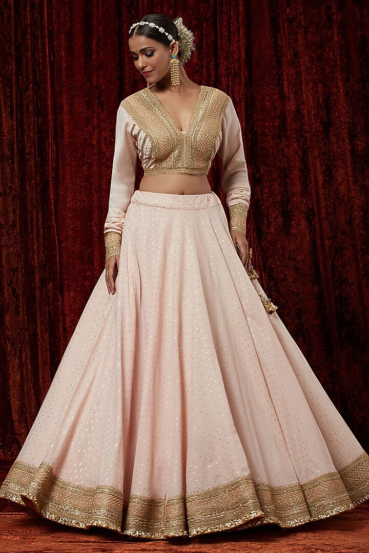 Light Peach Cotton Chanderi Gota Embroidered Wedding Lehenga Set by Shikhar Sharma at Pernia's Pop Up Shop