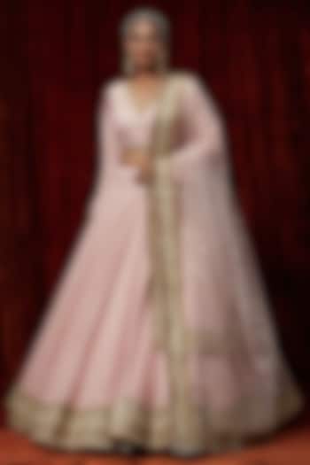 Baby Pink Cotton Chanderi Gota Embroidered Wedding Lehenga Set by Shikhar Sharma at Pernia's Pop Up Shop