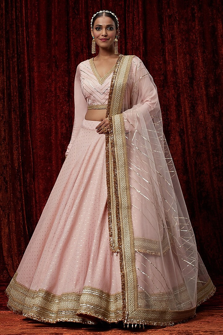 Baby Pink Cotton Chanderi Gota Embroidered Wedding Lehenga Set by Shikhar Sharma at Pernia's Pop Up Shop