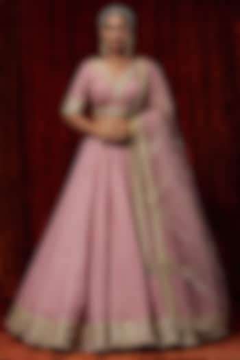 Dusty Pink Cotton Chanderi Gota Embroidered Wedding Lehenga Set by Shikhar Sharma at Pernia's Pop Up Shop
