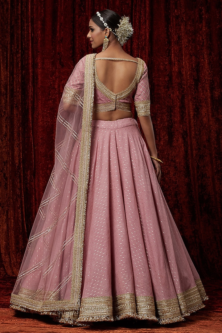 Dusty Pink Cotton Chanderi Gota Embroidered Wedding Lehenga Set by Shikhar Sharma at Pernia's Pop Up Shop