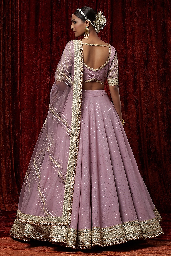Dusty Purple Cotton Chanderi Gota Embroidered Wedding Lehenga Set by Shikhar Sharma at Pernia's Pop Up Shop