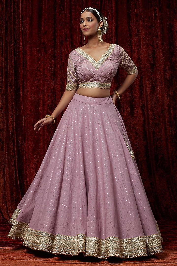 Dusty Purple Cotton Chanderi Gota Embroidered Wedding Lehenga Set by Shikhar Sharma at Pernia's Pop Up Shop