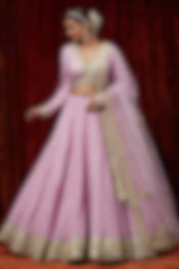 Lilac Cotton Chanderi Gota Embroidered Wedding Lehenga Set by Shikhar Sharma at Pernia's Pop Up Shop