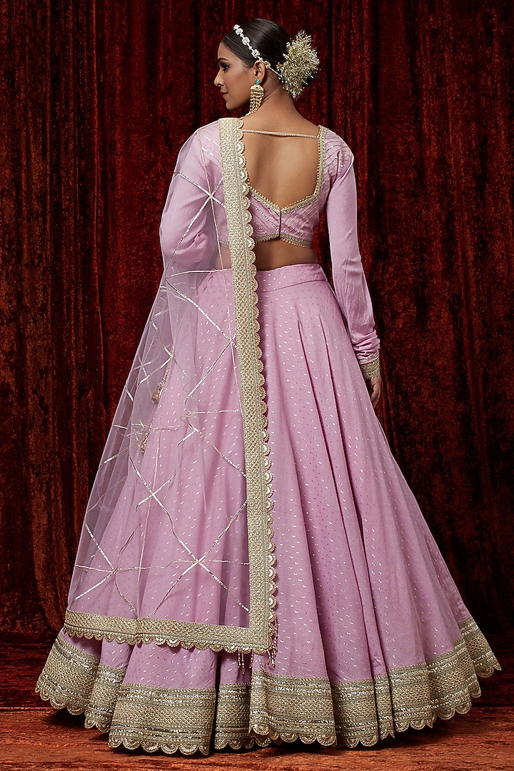 Lilac Cotton Chanderi Gota Embroidered Wedding Lehenga Set by Shikhar Sharma at Pernia's Pop Up Shop