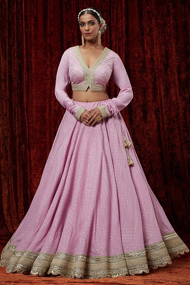 Lilac Cotton Chanderi Gota Embroidered Wedding Lehenga Set by Shikhar Sharma at Pernia's Pop Up Shop