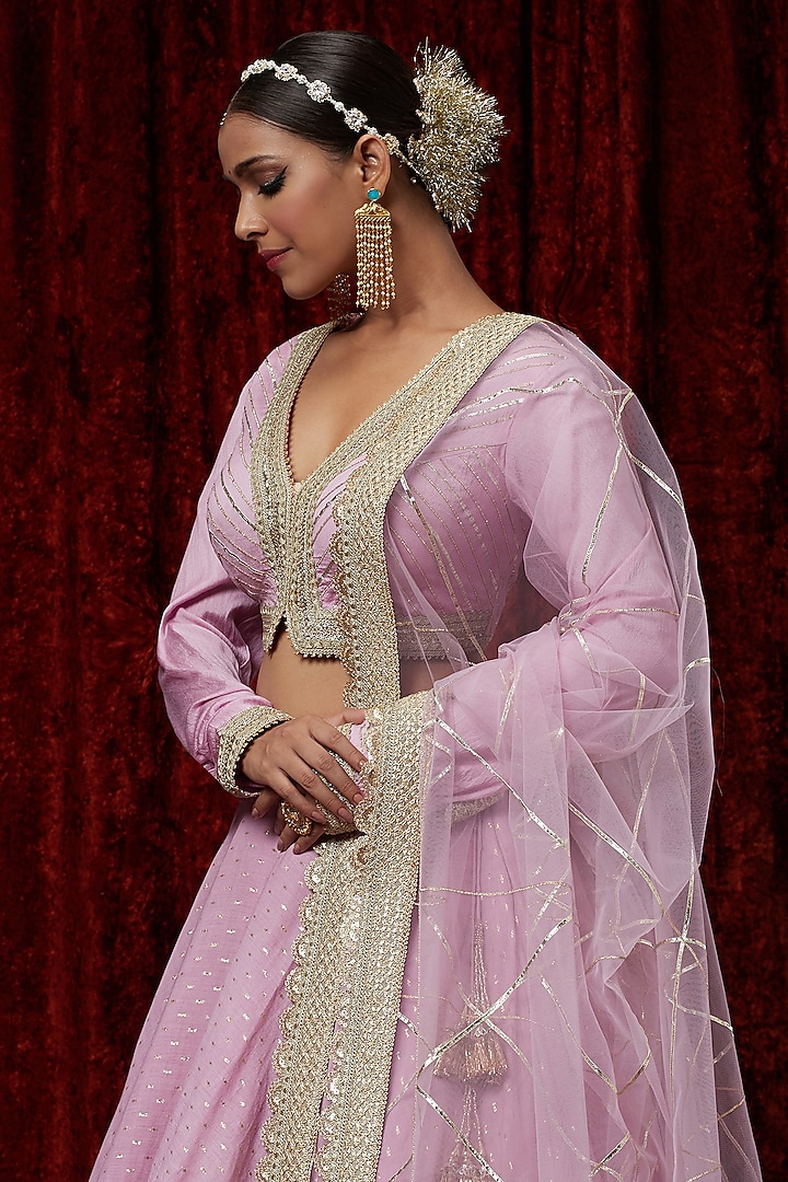 Lilac Cotton Chanderi Gota Embroidered Wedding Lehenga Set by Shikhar Sharma at Pernia's Pop Up Shop