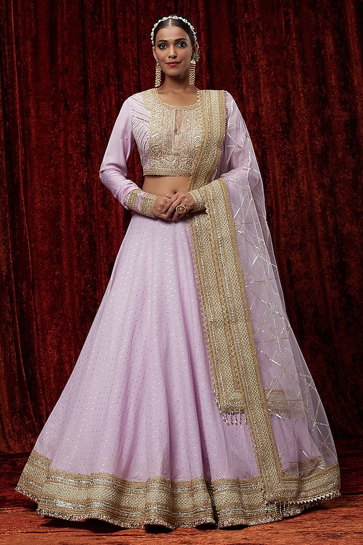 Lavender Cotton Chanderi Gota Embroidered Wedding Lehenga Set by Shikhar Sharma at Pernia's Pop Up Shop