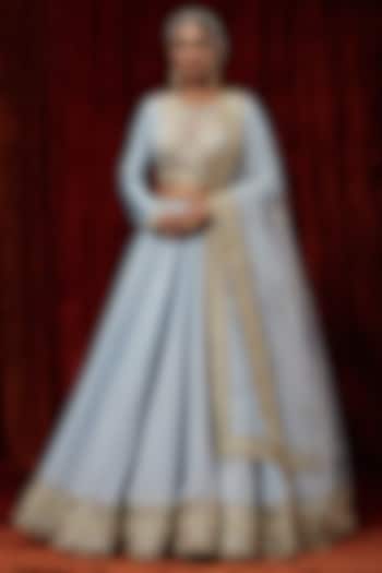 Powder Blue Cotton Chanderi Gota Embroidered Wedding Lehenga Set by Shikhar Sharma at Pernia's Pop Up Shop