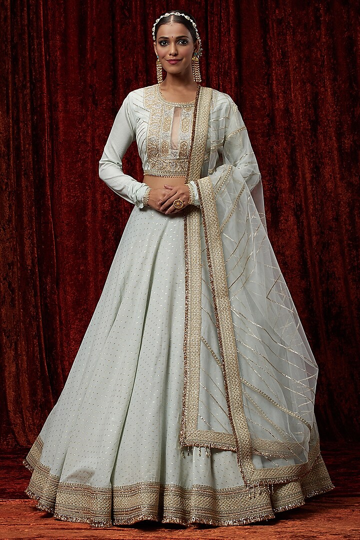 Light Sky Blue Cotton Chanderi Gota Embroidered Wedding Lehenga Set by Shikhar Sharma at Pernia's Pop Up Shop
